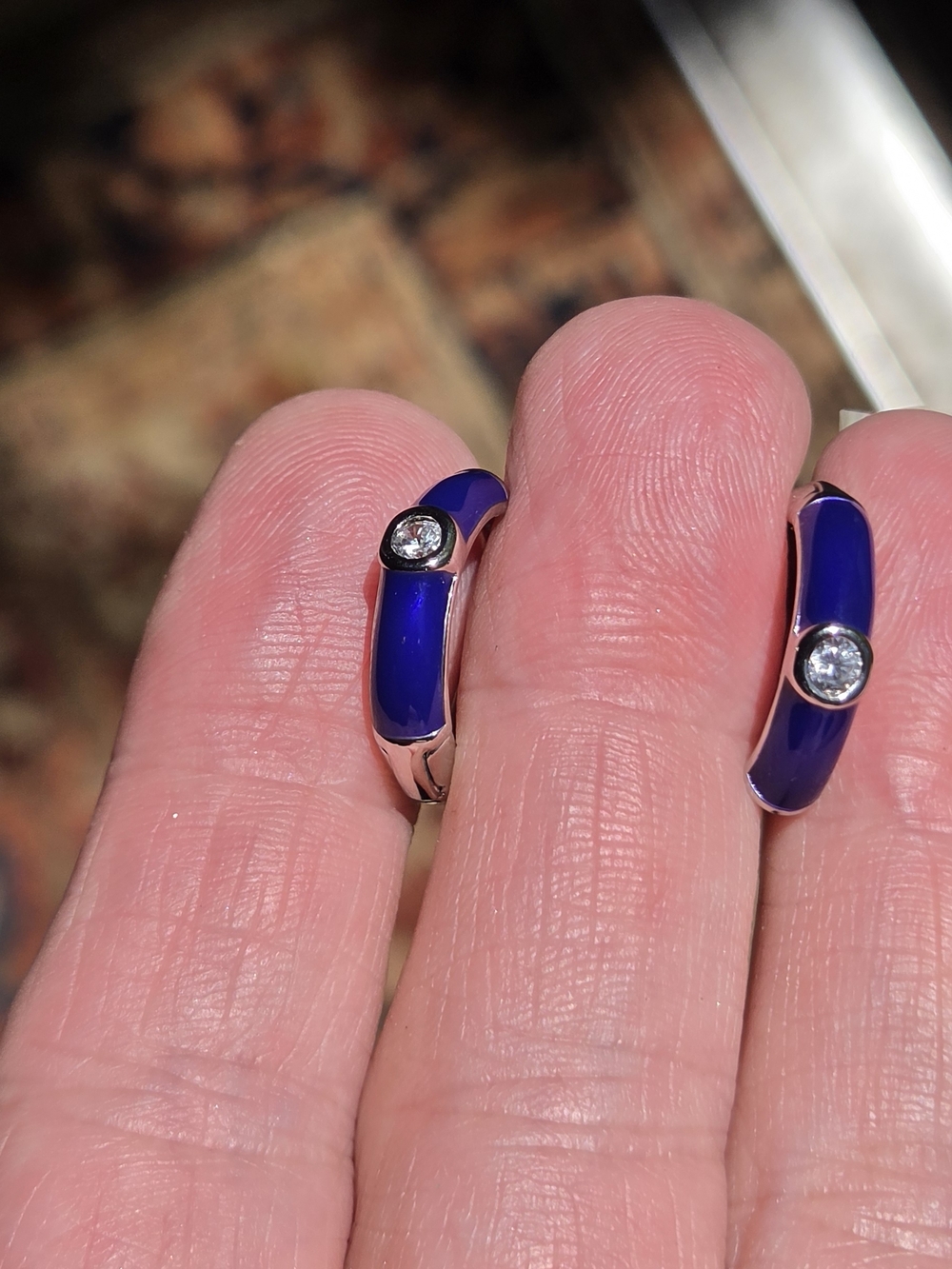 Soho Sterling Blue Enamel Diamond Huggie Hoops